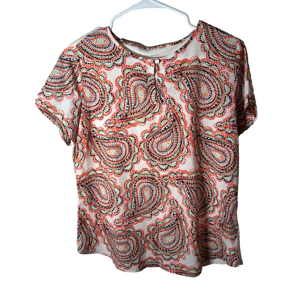 Van Heusen Blouse Women's Medium Paisley Colorful Short Sleeve Career Top
